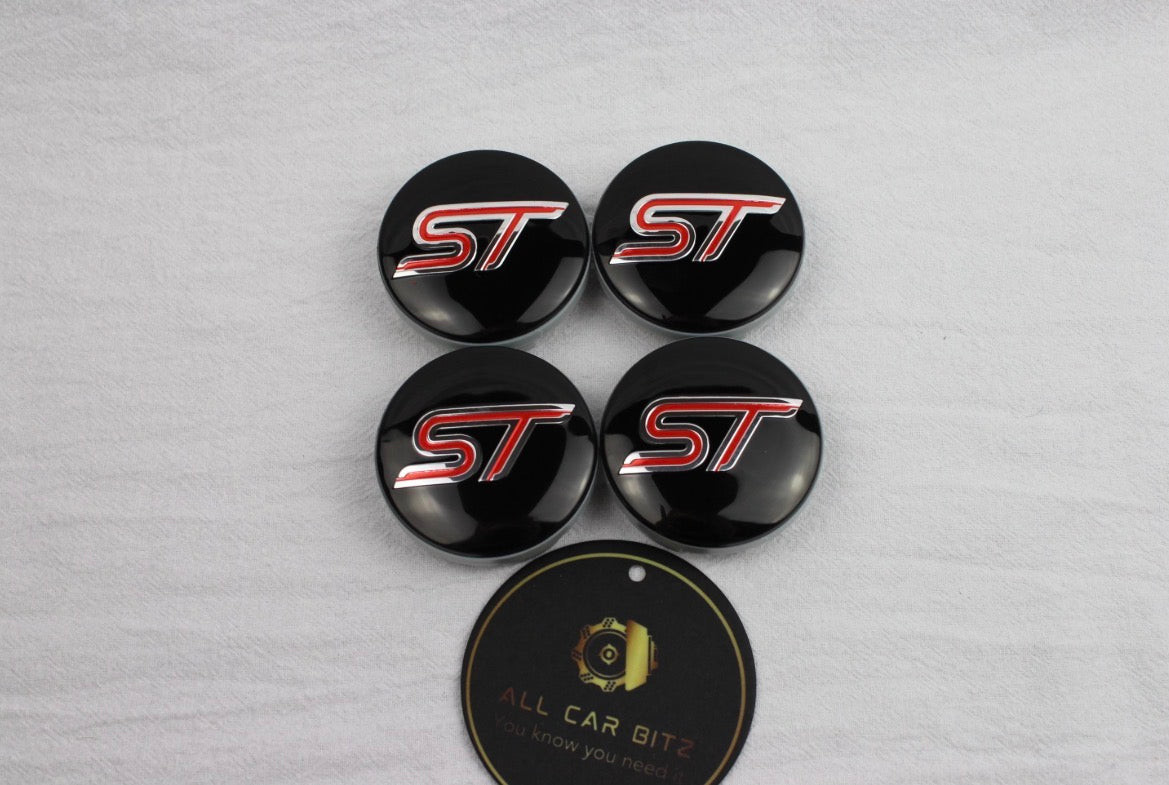 Ford ST (Red and Chrome) Wheel Centre Caps Set of 4