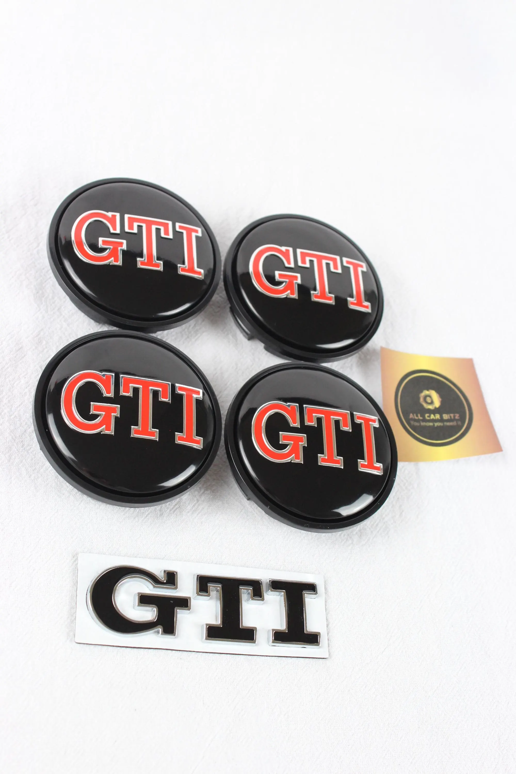 Volkswagen Black GTI Wheel Centre Caps & Badge Set