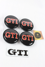 Volkswagen Black GTI Wheel Centre Caps & Badge Set