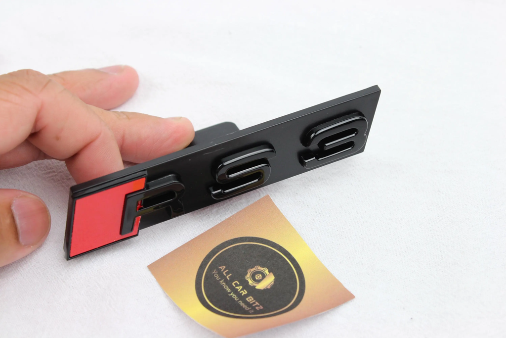 Audi RS3 Front and Rear Badge Set – Gloss Black & Red Emblems