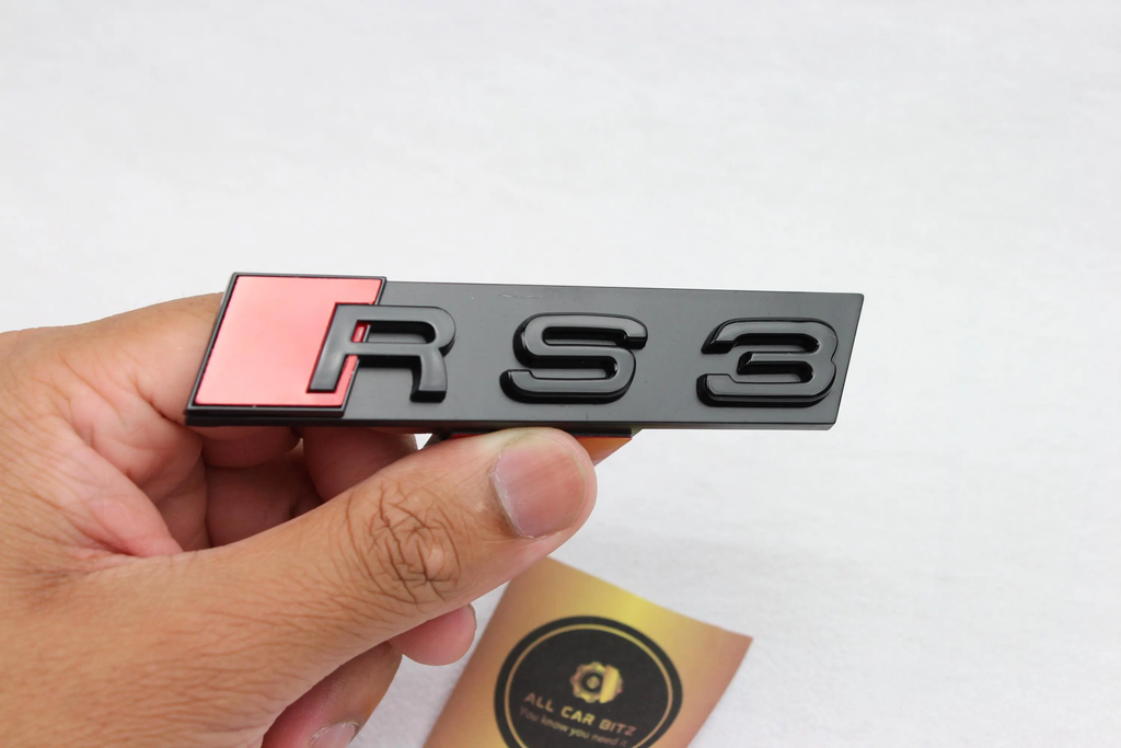 Audi RS3 Front Grille Badge – Gloss Black & Red Emblem