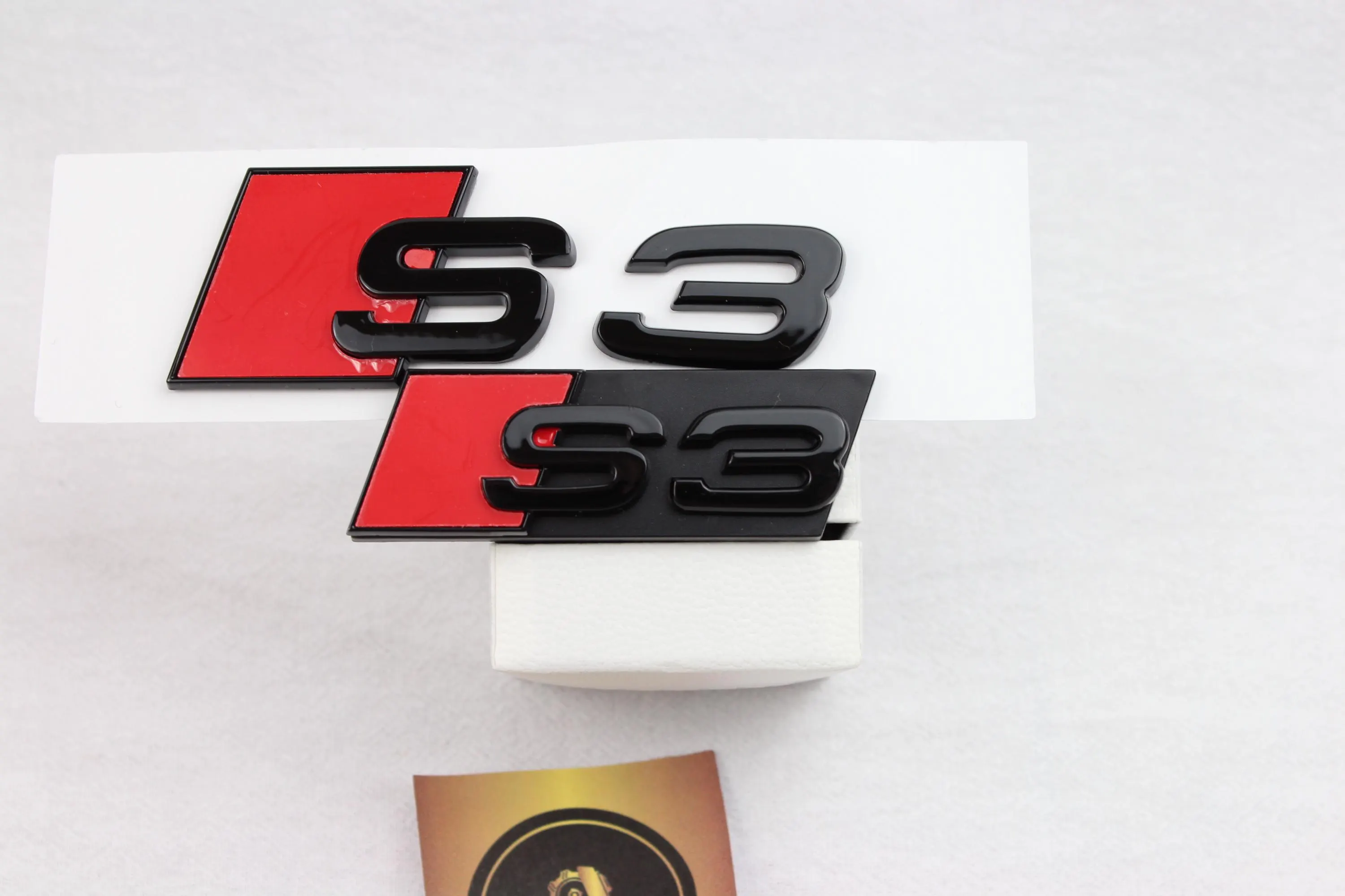 Audi S3 Front and Rear Badge Set – Gloss Black & Red Emblems