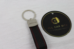 Mercedes Logo Keychain AMG – Carbon Fibre Effect Leather Key Ring with Red Stitching