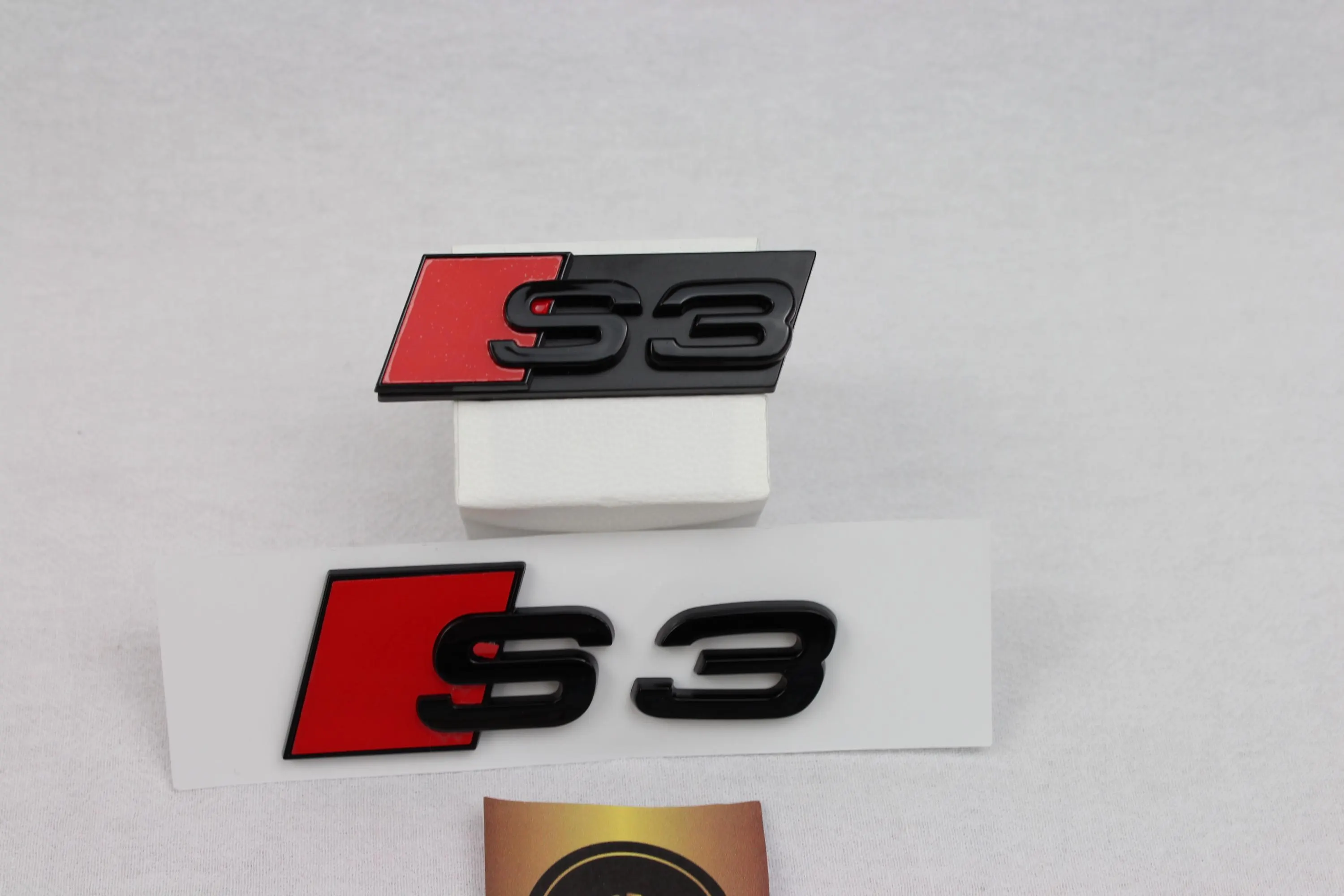 Audi S3 Front and Rear Badge Set – Gloss Black & Red Emblems