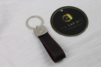 Mercedes Logo Keychain Silver  – Carbon Fibre Effect Leather Key Ring with Red Stitching