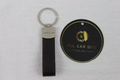 Mercedes Logo Keychain – Carbon Fibre Effect Leather Key Ring with Red Stitching
