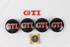 Volkswagen Red GTI Wheel Centre Caps & Badge Set