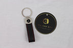 Mercedes Logo Keychain Black – Carbon Fibre Effect Leather Key Ring with Red Stitching