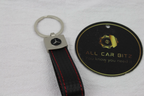 Mercedes Logo Keychain Black – Carbon Fibre Effect Leather Key Ring with Red Stitching