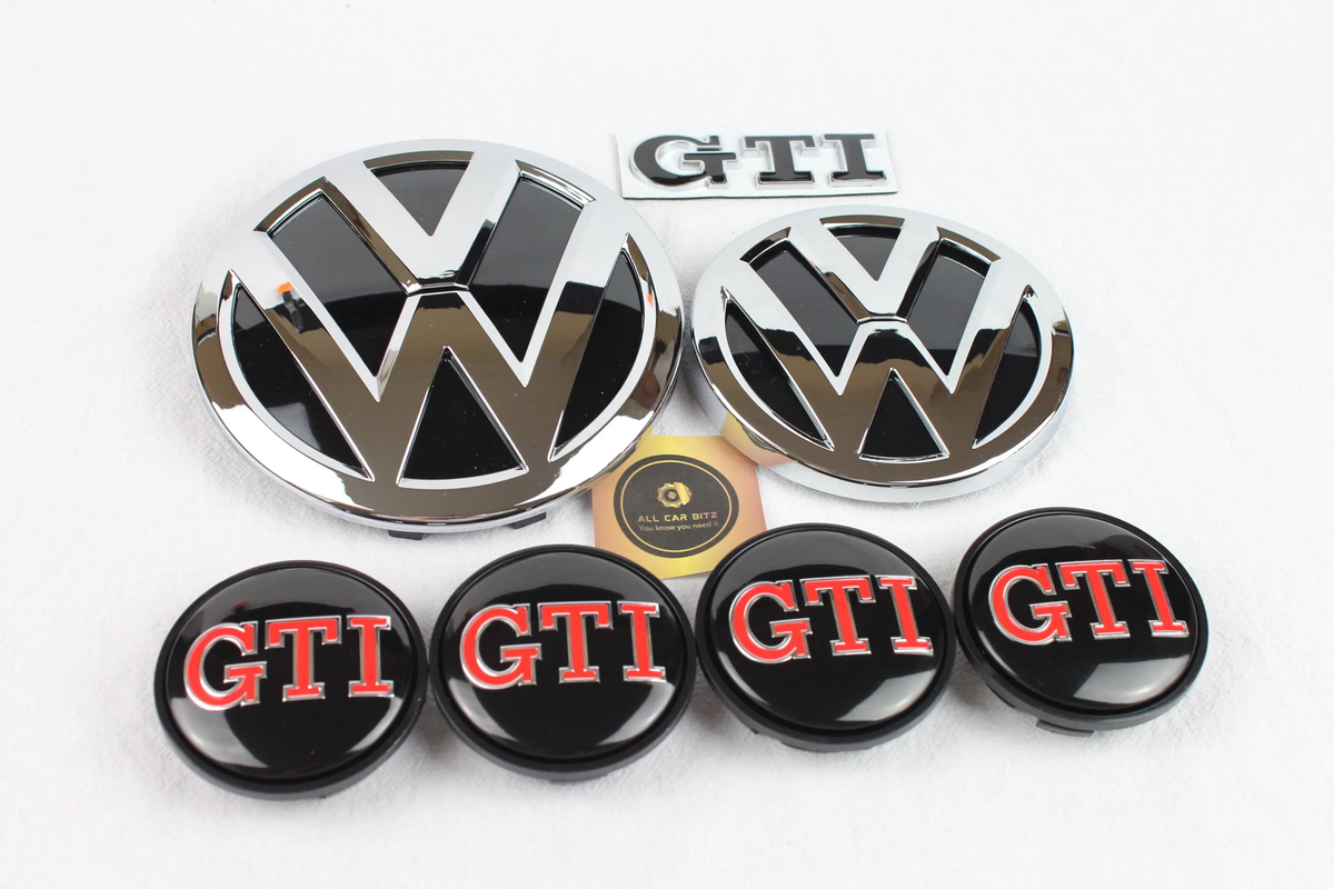Volkswagen Golf MK7.5 Black GTI chrome Complete Badge & Wheel Cap Set