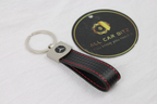 Mercedes Logo Keychain – Carbon Fibre Effect Leather Key Ring with Red Stitching
