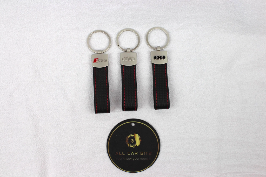 Audi Keychains: S Line, Silver Rings, Black Rings (Leather Strap)