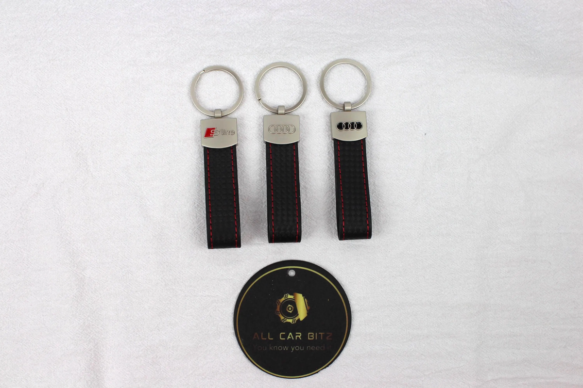 Audi Keychains: S Line, Silver Rings, Black Rings (Leather Strap)