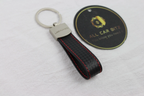 Mercedes Logo Keychain – Carbon Fibre Effect Leather Key Ring with Red Stitching