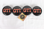 Volkswagen Red GTI Wheel Centre Caps & Badge Set