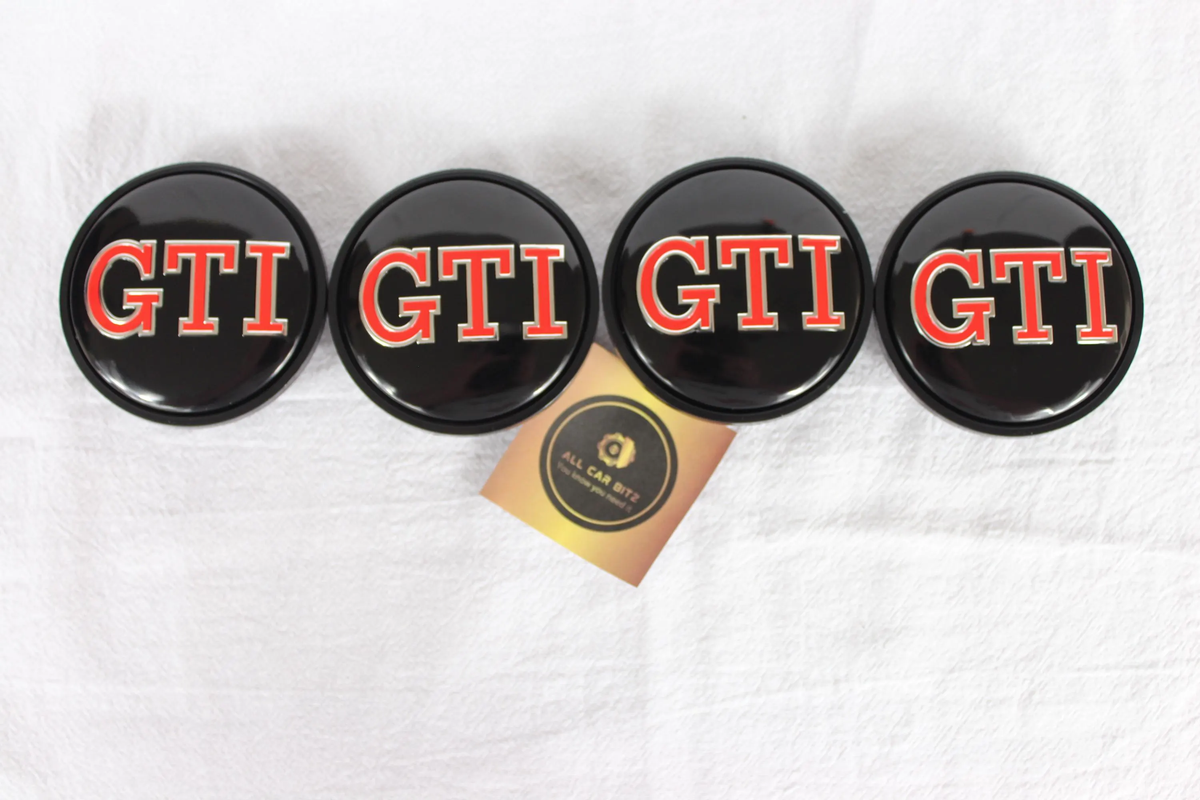 Volkswagen Red GTI Wheel Centre Caps & Badge Set