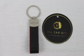 Mercedes Logo Keychain AMG – Carbon Fibre Effect Leather Key Ring with Red Stitching