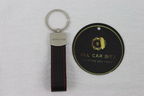 Mercedes Logo Keychain AMG – Carbon Fibre Effect Leather Key Ring with Red Stitching