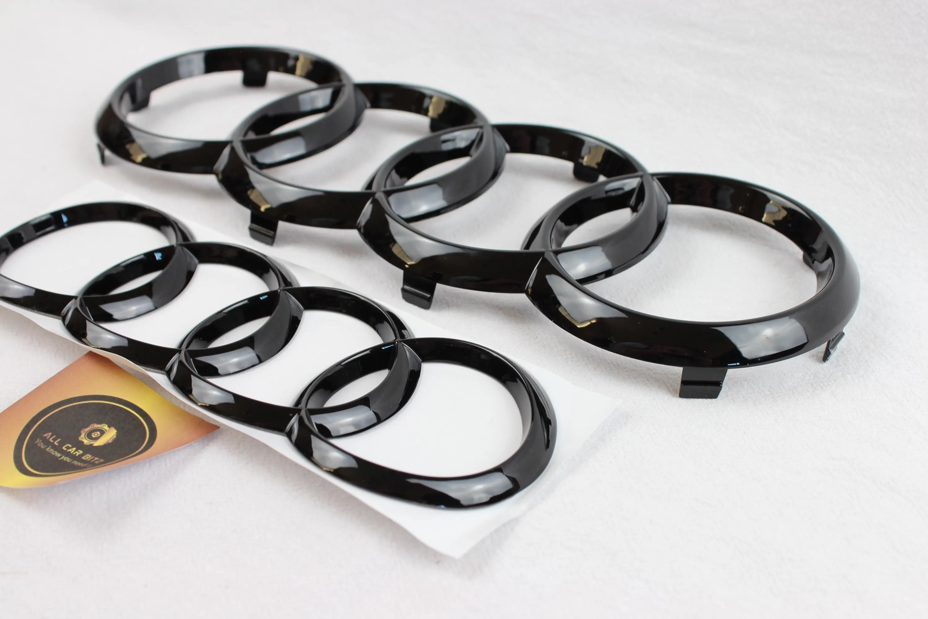 Audi A5 2013- 2020 Saloon Front & Rear Gloss Black Rings Badge Set
