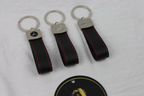 Mercedes Logo Keychain – Carbon Fibre Effect Leather Key Ring with Red Stitching