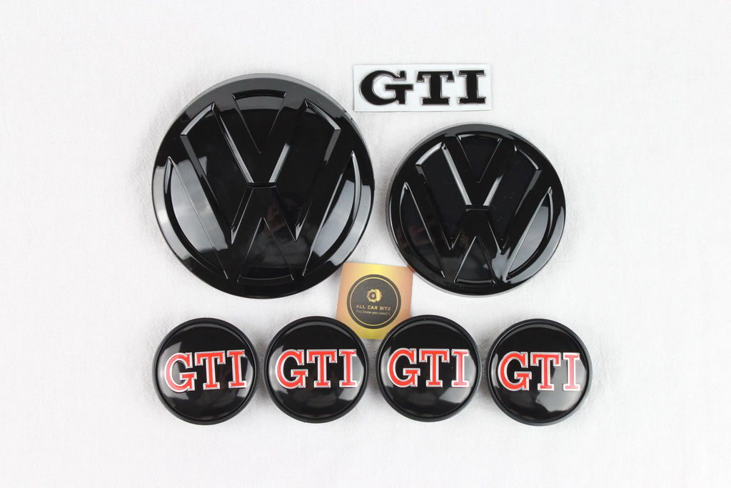 Volkswagen Golf MK7.5 Black GTI Black Complete Badge & Wheel Cap Set