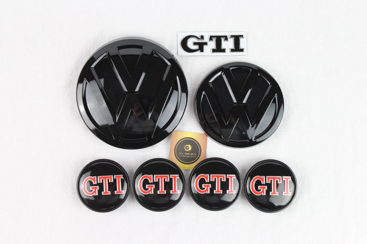 Volkswagen Golf MK7.5 Black GTI Black Complete Badge & Wheel Cap Set