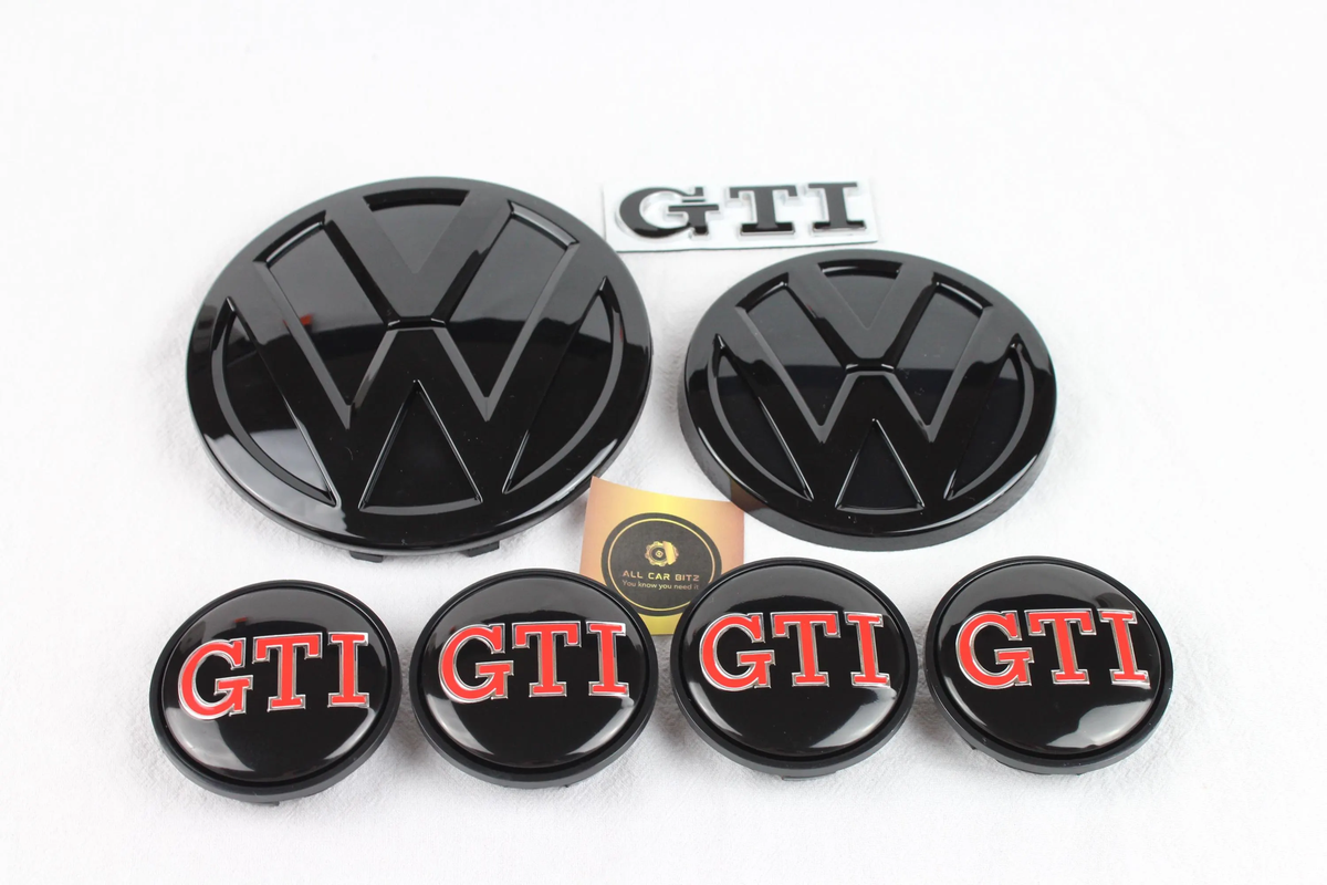 Volkswagen Golf MK7.5 Black GTI Black Complete Badge & Wheel Cap Set
