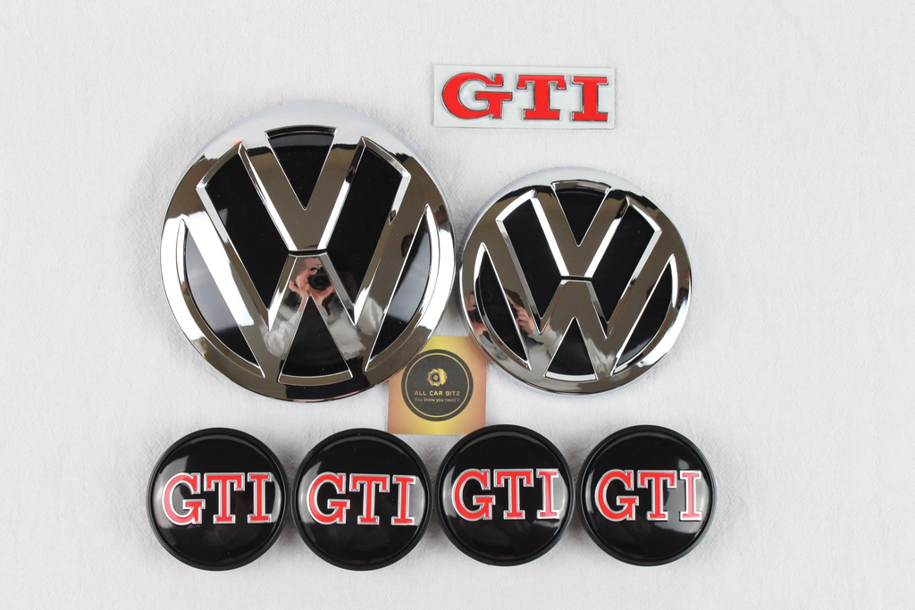 Volkswagen Golf MK7.5 Red GTI Chrome Badge & Wheel Cap Set