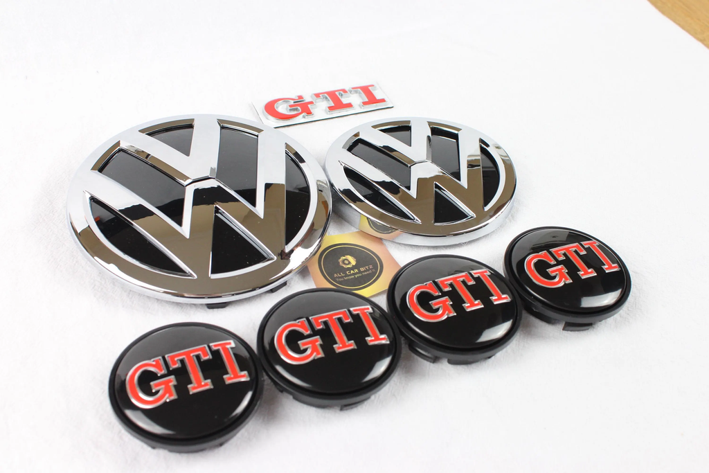 Volkswagen Golf MK7.5 Red GTI Chrome Badge & Wheel Cap Set