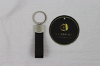 Mercedes Logo Keychain Silver  – Carbon Fibre Effect Leather Key Ring with Red Stitching