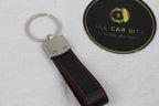Mercedes Logo Keychain Black – Carbon Fibre Effect Leather Key Ring with Red Stitching