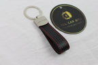 Mercedes Logo Keychain AMG – Carbon Fibre Effect Leather Key Ring with Red Stitching