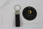 Mercedes Logo Keychain Silver  – Carbon Fibre Effect Leather Key Ring with Red Stitching